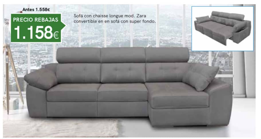 Sofá con chaisse longue Zara
